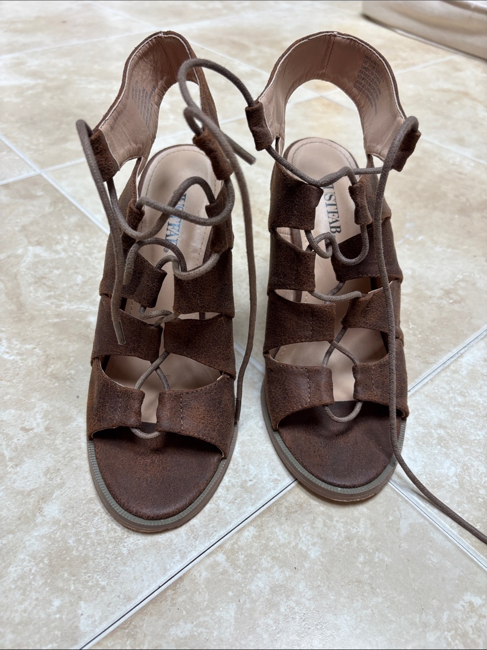 Brown Suede Lace-Up Cutout Heels